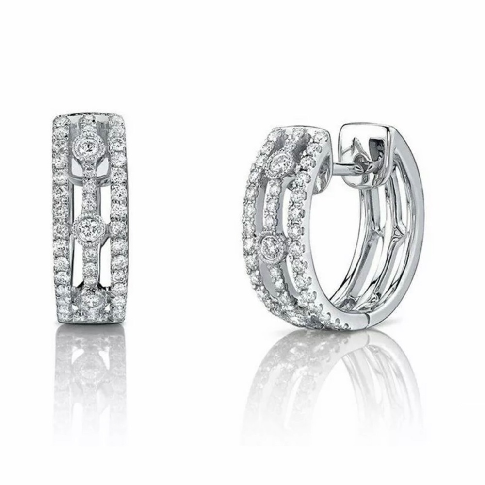 NWT Sterling Silver Small Hoops w Wht Sapphire